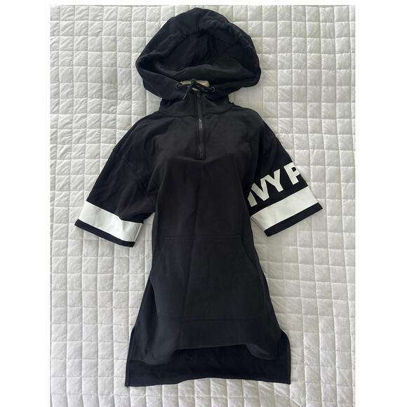 IVY PARK Dresses & Skirts - IVY PARK Black Hooded Short-Sleeve Dress with White Sleeve Stripe